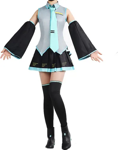 Vista 5 de Disfraz de anime para mujer, disfraz de Halloween, cosplay, conjunto completo de uniformes con pelucas, cola de caballo trenzada