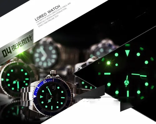 Vista 4 de LOREO Reloj automático para hombre de acero inoxidable, bisel giratorio de cristal de zafiro militar, para hombre