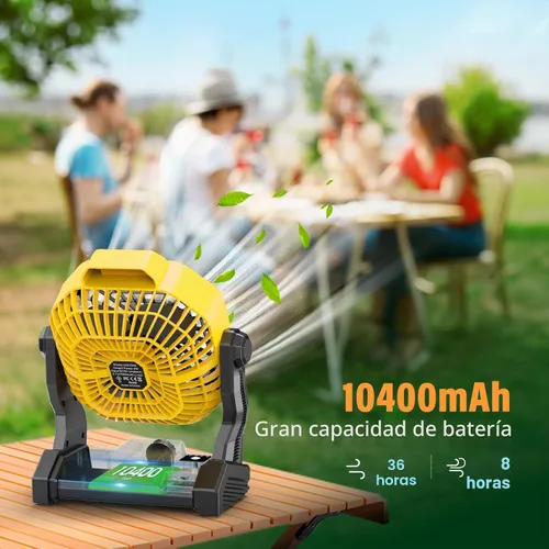 Vista 4 de JINLICTE Ventilador solar de 10400mAh con linterna LED, ventilador de camping con panel solar, ventilador solar recargable de 7W para exteriores