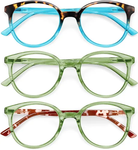 Vista 24 de IBOANN - Lentes con filtro de luz azul para mujeres y hombres, paquete de 3 unidades, armazón redonda estilo retro a la moda, lentes falsos vintage
