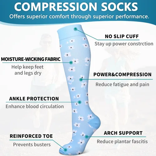 Vista 5 de Bluemaple Paquete de 6 calcetines de compresión de cobre para mujeres y hombres, el mejor apoyo para médicos, correr, enfermería, atletismo