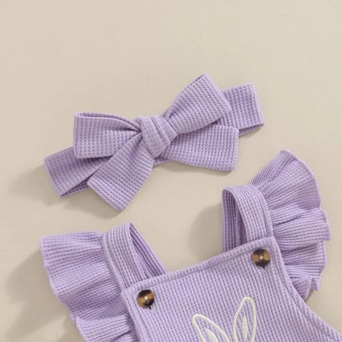 Vista 4 de LAGKIYOJ Trajes de Pascua para bebé niña, con volantes, sin mangas, sin espalda, con burbujas, diadema para bebé, ropa de verano