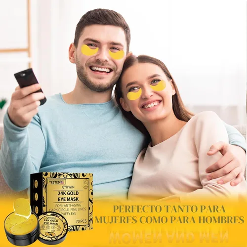 Vista 7 de Qyiywim Parches para debajo de los ojos 70 PCS, parches de oro de 24 quilates para tratamiento de ojos hinchados, máscaras debajo de los ojos