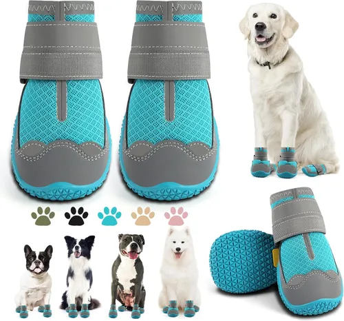 Vista 10 de Botas para perros grandes, botas para perros medianos y protectores de patas para suelos de madera dura, botines para perros al aire libre