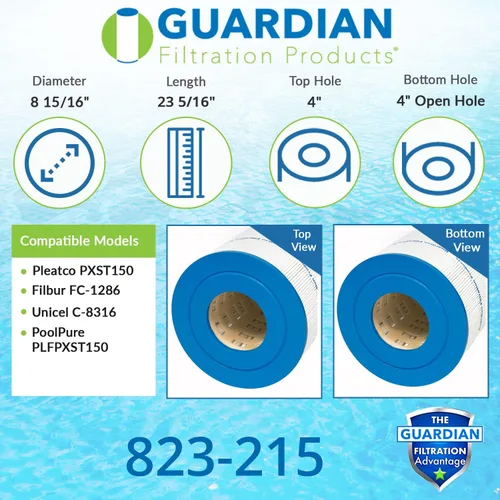 Vista 2 de Guardian Filtration Products Cartucho de filtro de piscina 823-215 Reemplazo para Pleatco PXST150, Unicel C-8316, Filbur FC-1286, Hayward X-Stream