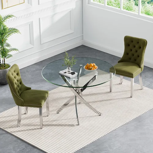 Vista 98 de HomVent Juego de mesa de comedor redonda de vidrio para 2, moderno juego de mesa y sillas de cocina de vidrio templado, juego de mesa de comedor