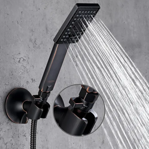 Vista 6 de BRIGHT SHOWERS Juego de cabezal de ducha de mano con 9 ajustes de pulverización con válvula de control de flujo de agua, bronce aceitado