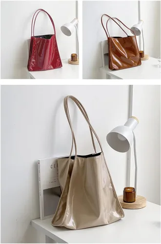 Vista 3 de Ulisty Bolso de mano suave de charol para mujer, bolso de hombro casual, bolso de moda