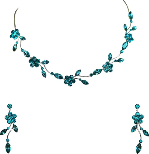 Vista 11 de Faship - Juego de collar y aretes con cristales de imitación florales AB