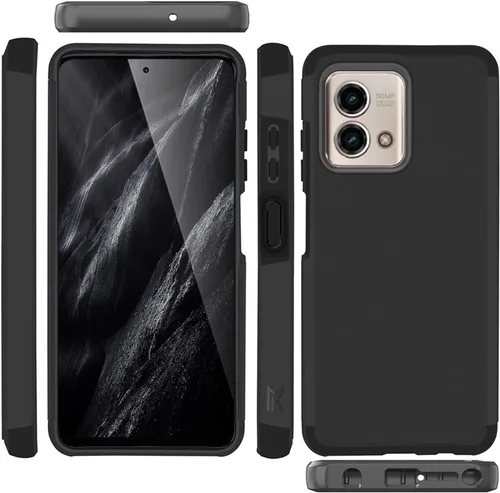 Vista 7 de TJS - Funda compatible con Motorola Moto G Stylus 4G 2023 (negro) with Tempered Glass Screen Protector Dual Layer Hybrid Magnetic Support