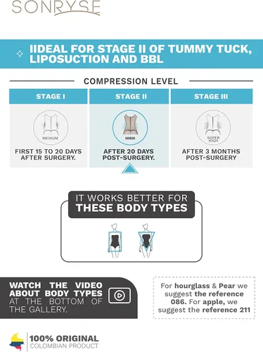 Vista 6 de Sonryse S66 Stage 2 Faja Post Cirugía Tummy Tuck BBL Lipo Compression Garment para mujer