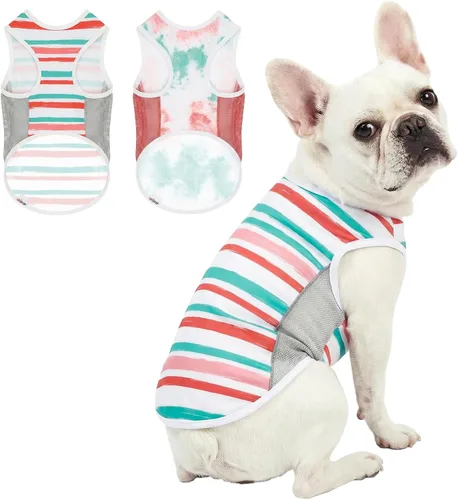 Vista 15 de Camiseta para perro con protección solar UPF 50+, paquete de 2 chalecos ligeros sin mangas para perros pequeños y niñas, tiras reflectantes, ropa