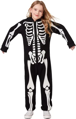 Vista 4 de SIZGAROOT Adult Skeleton Costume Glow in the Dark Onesie for Halloween