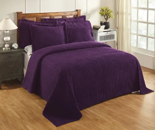 Vista 25 de Better Trends Colchas de Chenille Tamaño Individual, Azul 100% Algodón Chenille Diseño de Rayas Acolchado Cobertor Suave Liviano, 96"x110" con 1