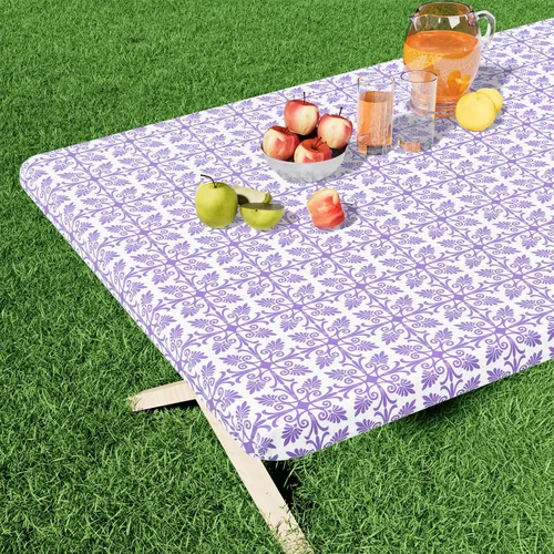 Vista 14 de Misaya - Mantel de vinilo rectangular, mantel elástico con respaldo de franela, 100% impermeable, cubierta de plástico para mesas plegables de 4