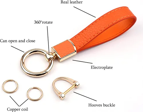 Vista 4 de Los soportes de cuero para llavero de automóvil de uso general para hombres y mujeres se pueden girar 360 grados, anillos en D antipérdida, hebilla