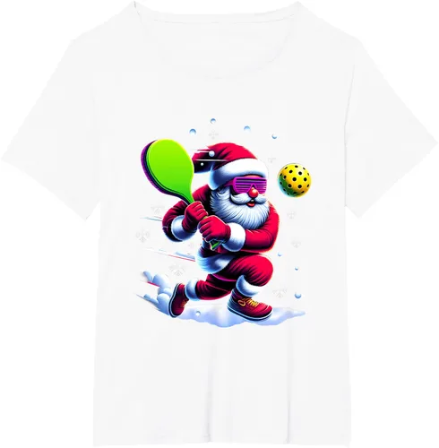 Vista 67 de Pickle Ball Navidad Santa Deporte Jugador Padel Raqueta Snow Camiseta Negro