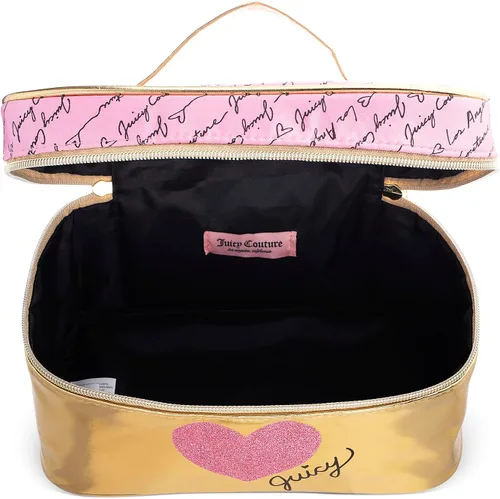 Vista 6 de Juicy Couture Bolso de Maquillaje Oro Rosa Organizador de Cosméticos Esenciales de Viaje Estuche de Tren Corazón Brillante