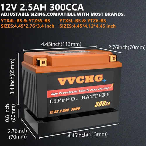 Vista 6 de Batería de 12 voltios, batería de motocicleta 12V 2.5Ah 300A de litio, batería Lifepo4 para ATV, patinete, moto de nieve, motocross, batería