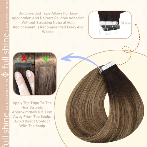 Vista 138 de Full Shine - Extensiones de cabello humano con cinta, mezcla de rubio hongo # 8 castaño ceniza resaltado 60 rubio ceniza