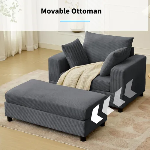 Vista 4 de PUREMIND Tumbona de 43 pulgadas para interiores con otomana, tumbona de gran tamaño con almohadas, cómodas sillas de lectura para adultos, sofá cama