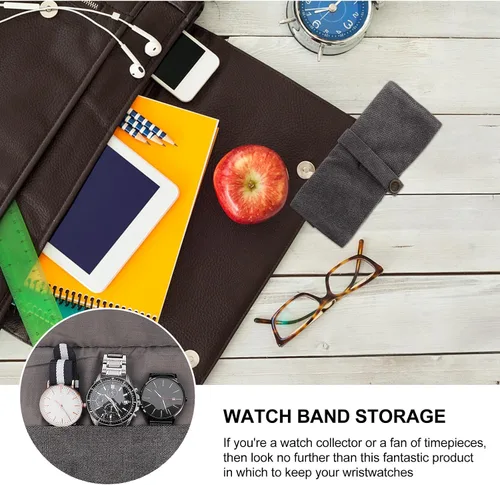 Vista 9 de Watch Band Storage Bag and Watch Organizer Pouch, Gray Nylon Portable Travel Case for Smartwatch Accessories, Space-saving Roll with Snap Closure