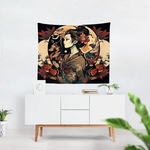 Vista 7 de GOLEHS Tapiz de emperatriz japonesa mística, disponible en tamaños de 30 a 90 pulgadas, con herramientas de fácil instalación incluidas