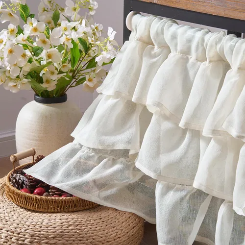Vista 4 de Jinchan - Cenefa con volantes para cocina, cenefa de lino arrugado y cruzado, estilo shabby chic de casa de campo y cabaña, para sala de estar