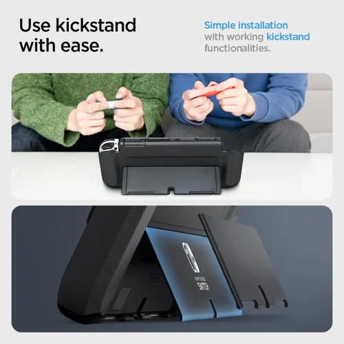Vista 5 de Spigen Thin Fit Designed for Nintendo Switch OLED Model 7 Inch and Joy-Con Controller Dockable Case with Kickstand Protective Case - Black