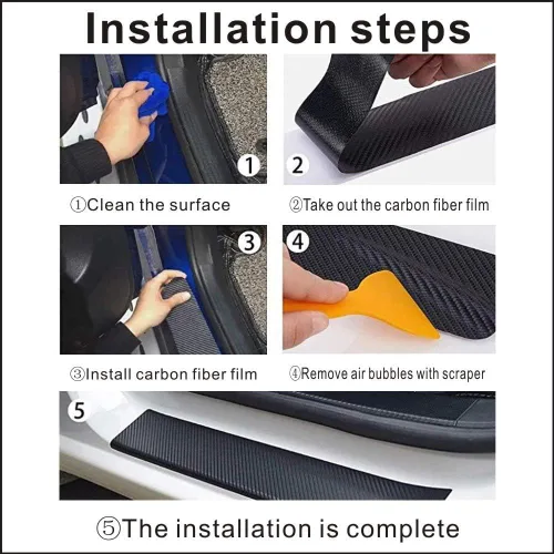 Vista 2 de MAXDOOL 4 piezas de calcomanías reflectantes de fibra de carbono 4D para proteger del umbral de la puerta del automóvil, accesorios para pícaro Rojo