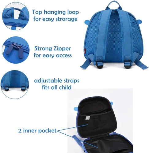 Vista 5 de Mochila para niños pequeños de coche,Bolsas para niños preescolares,Mochila de dibujos animados 3D para niños, Azul, Mochila Daypack