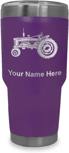 Vista 24 de LaserGram Vaso aislado al vacío de 20 onzas, Old Farm Tractor, grabado personalizado incluido (negro)