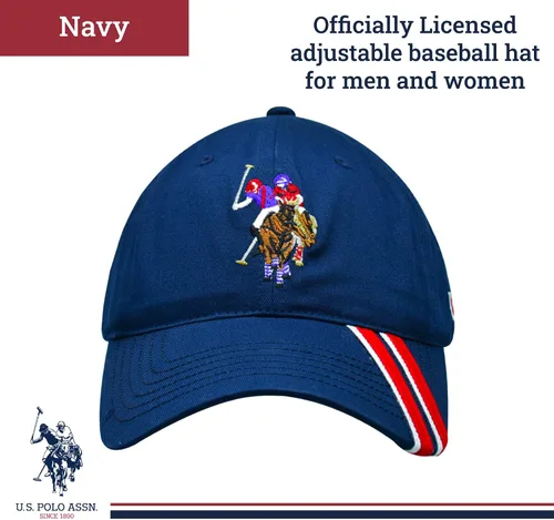 Vista 2 de Concept One US Polo Assn. Dad - Gorra de béisbol ajustable con logotipo de caballo bordado con rayas diagonales