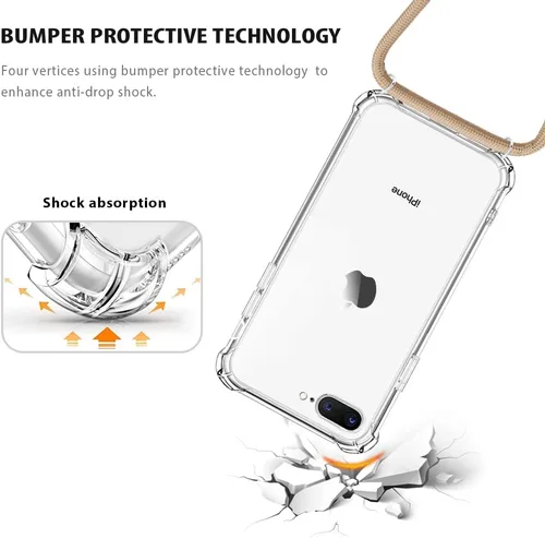 Vista 5 de Para iPhone 7 Plus Crossbody Funda Transparente Ajustable Hombro Cuello Correa Cubierta Para iPhone 7+/ 8+ Mujeres Niñas Suave Delgado Protector