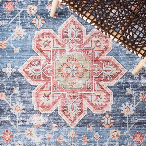 Vista 6 de SAFAVIEH Alfombra lavable Tucson Collection - 2 pies 6 pulgadas x 4 pies, azul y resistente al óxido, antideslizante, ideal para zonas de alto