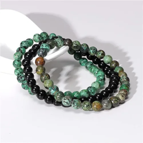 Vista 2 de Caiyao 3 pulseras de cuentas de piedras semipreciosas naturales de 0.315 pulgadas para mujeres y hombres, pulsera de piedra de Reiki de cristal