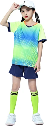 Vista 4 de LUCKYLUAN Conjunto de calcetines y pantalones cortos de fútbol para niños, uniforme deportivo de fútbol para niños y niñas