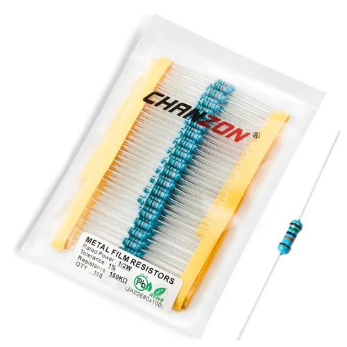Vista 15 de Chanzon 100pcs 1/2W (0.5W) 1 Ω ohmios Resistencia fija de película metálica 0.01 ±1% Tolerancia 1R MF Orificio pasante Resistencias limitadoras