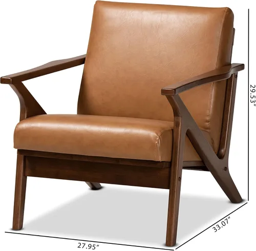 Vista 3 de Baxton Studio Bianca Mid-Century - Sillón moderno con acabado de madera y piel sintética color marrón nogal