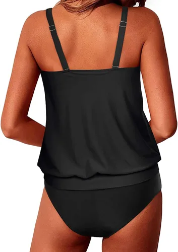 Vista 2 de Yonique - Trajes de baño tipo blusón, estilo tankini de dos piezas para mujer, diseño modesto y con ajuste holgado
