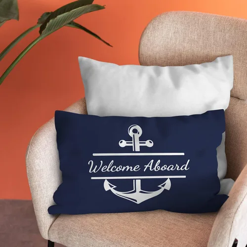Vista 2 de Burosev Welcome Aboard - Funda de almohada suave, funda de almohada decorativa con ancla de barco azul marino, decoración de casa de campo náutica