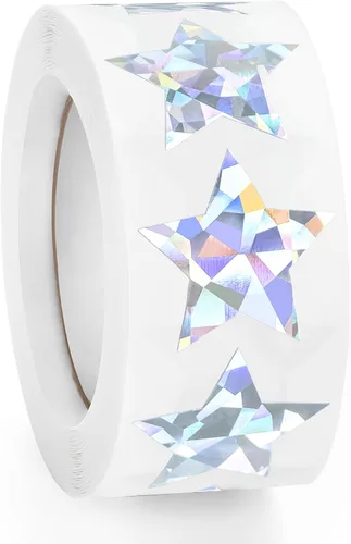Vista 12 de 500 calcomanías de estrellas multicolor para recompensas infantiles, calcomanías holográficas de estrellas de 1 pulgada para bricolaje