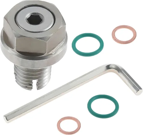 Vista 9 de Tapón magnético de drenaje de aceite de acero inoxidable M12 x 1.5, bandeja del motor con arandela de cobre e imán de neodimio, compatible