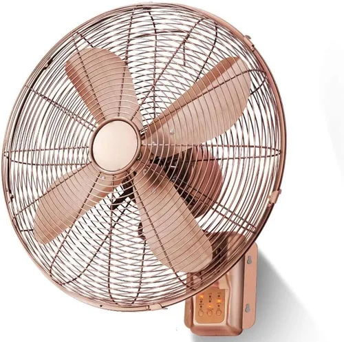 Vista 4 de Ventilador de pared retro de metal, ventilador mecánico/remoto montado en la pared, 3 velocidades, cabeza agitadora, 100 W, cobre retro