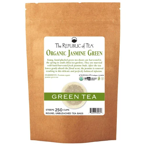 Vista 6 de The Republic of Tea Té verde de jazmín orgánico, bajo en cafeína, 50 unidades Una taza suave para beber todos los días. Fresco con ligeras notas