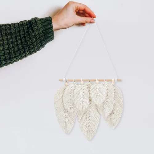 Vista 6 de FREEBLOSS Juego de 2 piezas de macramé para colgar en la pared, plumas de macramé, cuerda de macramé de 39.4 pies y 20 cuentas de madera, macramé