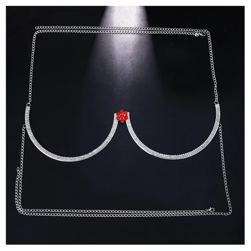 Vista 3 de Soporte de pecho con diamantes de imitación para mujer, dije de flor, bikini de cristal, soporte de pecho, cadena de diamantes de imitación, ropa