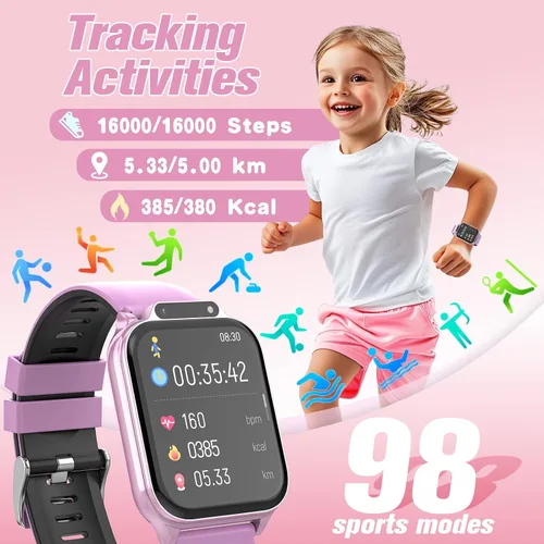 Vista 4 de Reloj inteligente para niños de 1.85 pulgadas con rastreador de fitness, monitor de sueño, más de 22/100 modos deportivos, esfera de bricolaje, IP68