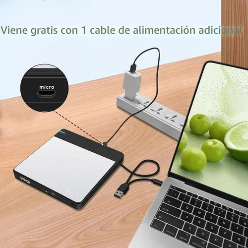 Vista 7 de Unidad de CD externa para computadora portátil: reproductor de DVD para Mac y Windows Plug & Play