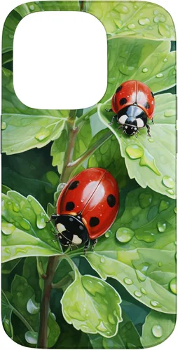 Vista 17 de Ladybugs on Green Leaves Watercolor Case for iPhone 17